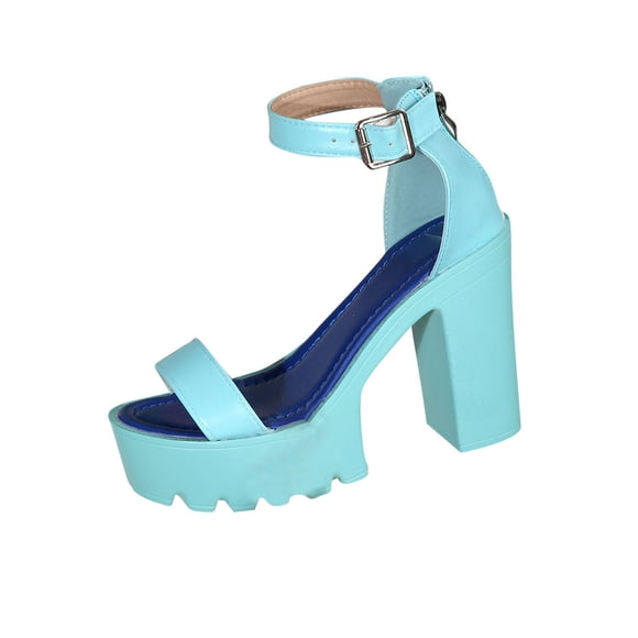 Sky Blue Womens High Heel Sandals Block Heel Ankle Strap Open Toe Adjustable Buckle Thick Sole Solid Color Casual Outdoor Daily Wear Sandals Size 42
