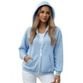 thumbnail image 3 of HAPIMO Women's Cardigan Hoodies Loose Long Sleeve Zip Up Hooded Sweatshirts Casual Solid Pocket Workout Sweatshirts Fall Winter Trendy Clothes Light Blue L, 3 of 8
