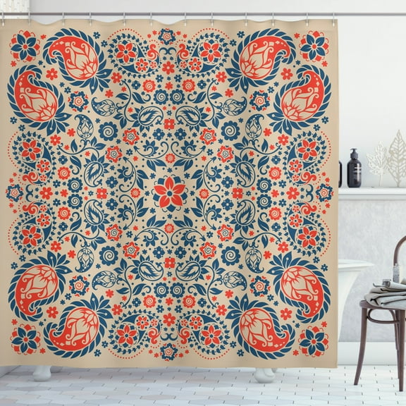 Ambesonne Paisley Shower Curtain, Cultural Folk Persian, 69"Wx75"L, Night Blue Orange Tan
