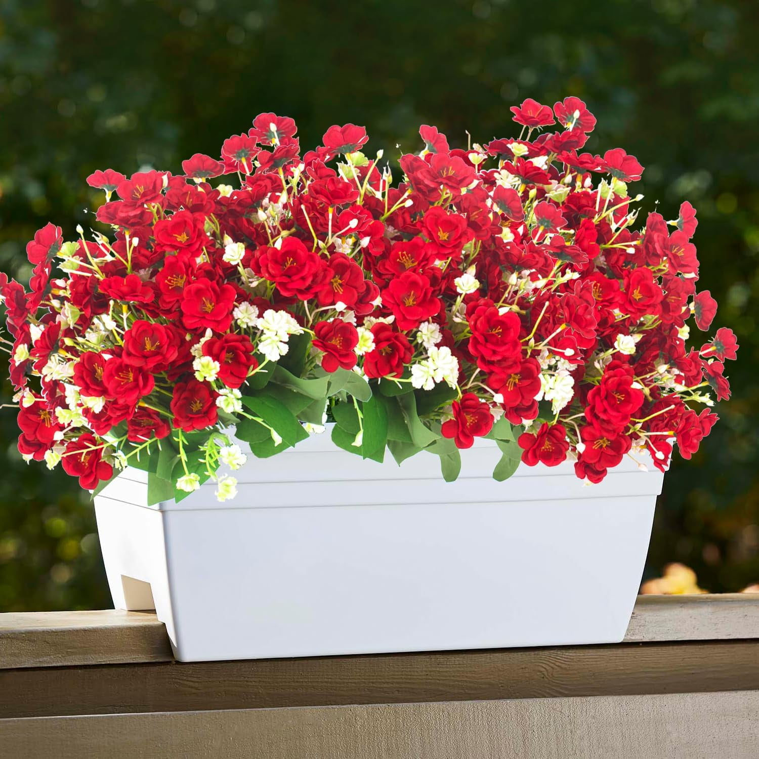 10 Bundle Artificial Flowers, UV Resistant Faux Outdoor Flowers, Fake Plastic Flowers for Cemetery Decoration Home Kitchen Bedroom Wedding Party Decor (Red)