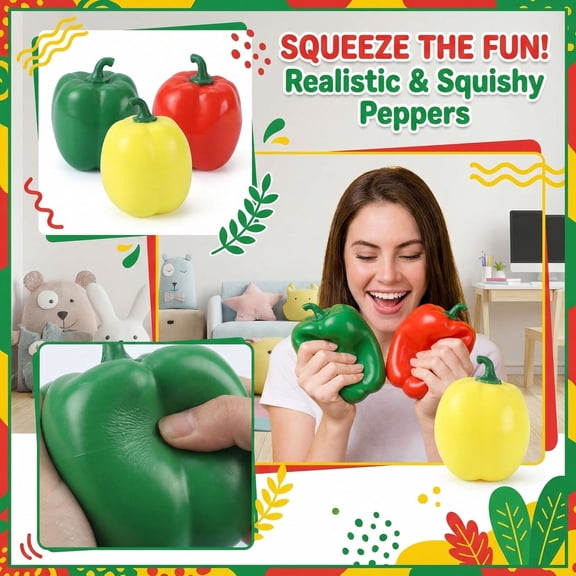 Squeeze Stress Toy, Sensory Squeeze Toy, Stretchy Squeeze Toy, 4X3 In, Fake Bell Pepper, Relaxation Toys Adults, Desk ToysforOfficeforAdults, Desk Decorations, Green