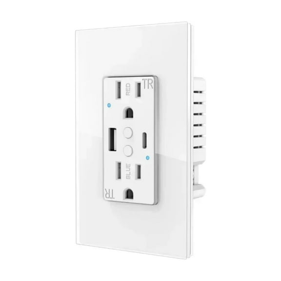 Melery Dual Smart US Wall Outlets - WIFI Tuya USB Type-C PD 20W, Glass Panel Fast Charge, Remote Control Works with Smart Home Assistants