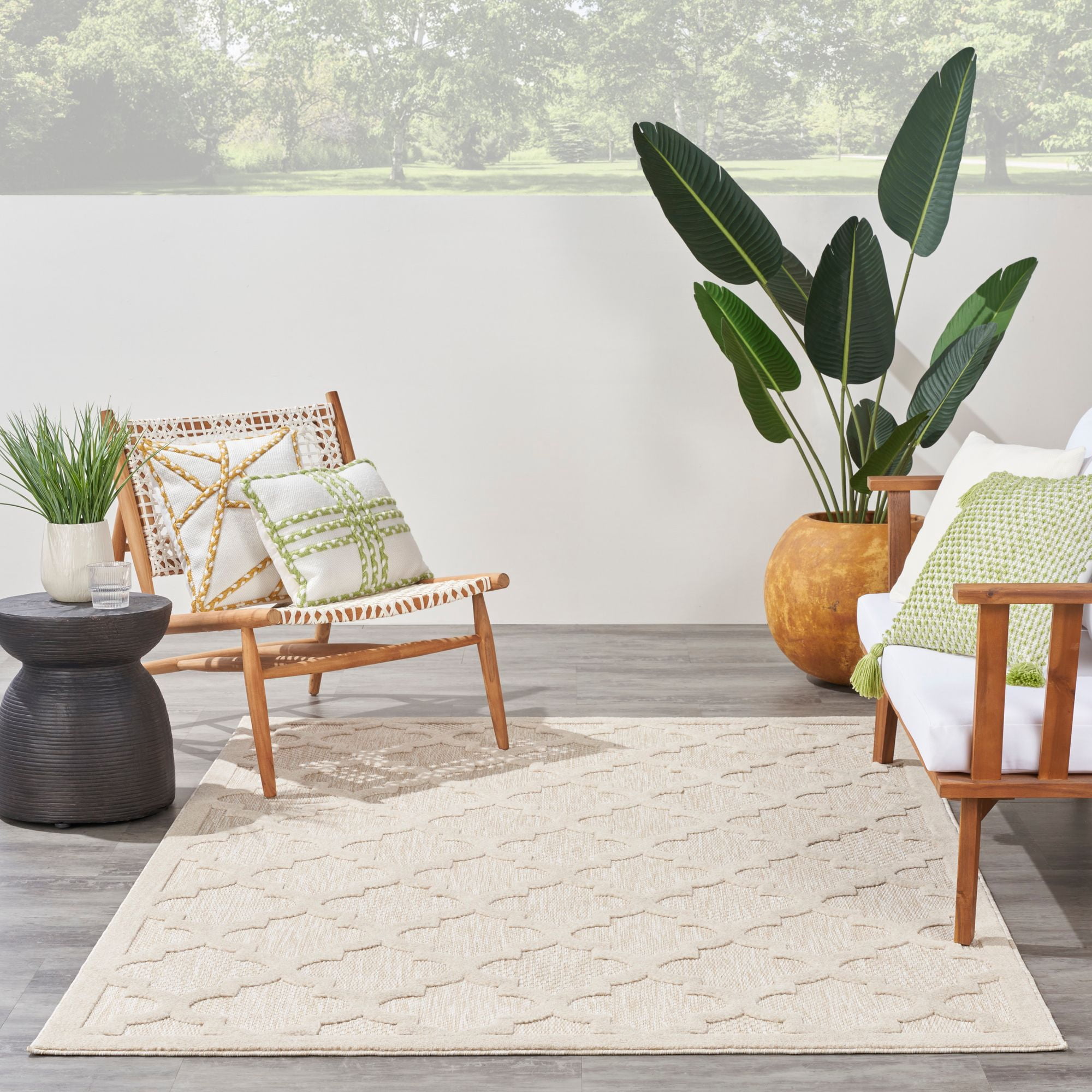 Nourison Easy Care 5' x 7' Cream Modern Flatweave Indoor/Outdoor Rug