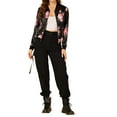 thumbnail image 3 of INSPIRE CHIC Women's Bomber Jacket Slim Fit Lightweight Zip Up Jacket M Black Pink, 3 of 9