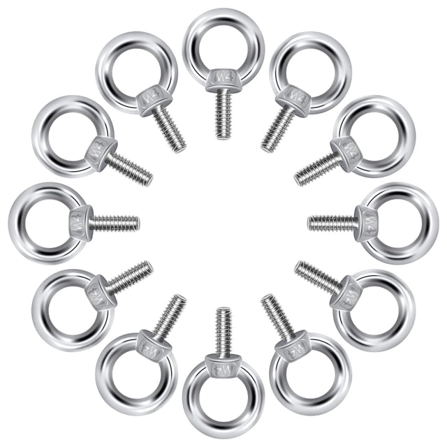 Pernos de ojo M4 Pernos de ojo Anillos de ojo de elevación Tornillos de rosca Acero inoxidable 304 para flejar cuerda Conexión DIY 12 piezas