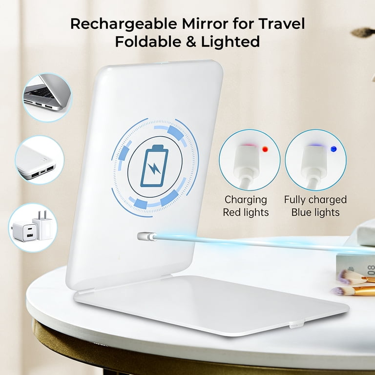 Folding Makeup Mirror, 72 LEDs, USB Rechargeable, White photo 8