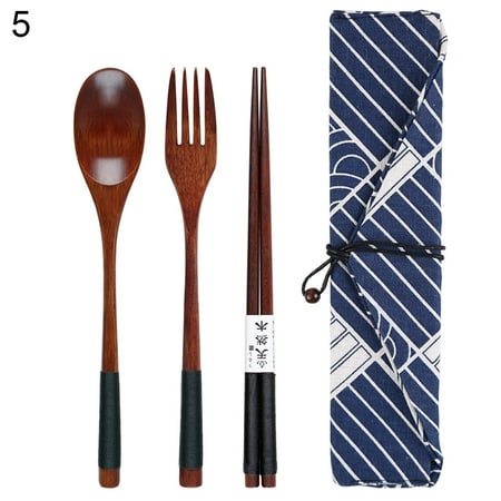 

Grandest Birch 3/4Pcs Reusable Portable Travel Wooden Spoon Chopsticks Fork Tableware Cutlery Reusable Portable Tableware Cutlery