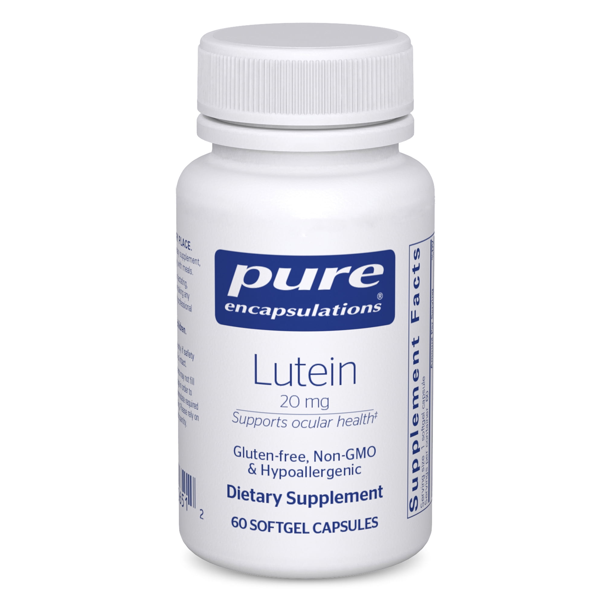 Pure Encapsulations Lutein 20 mg | Hypoallergenic Antioxidant Support for Healthy Visual Function* | 60 Softgel Capsules