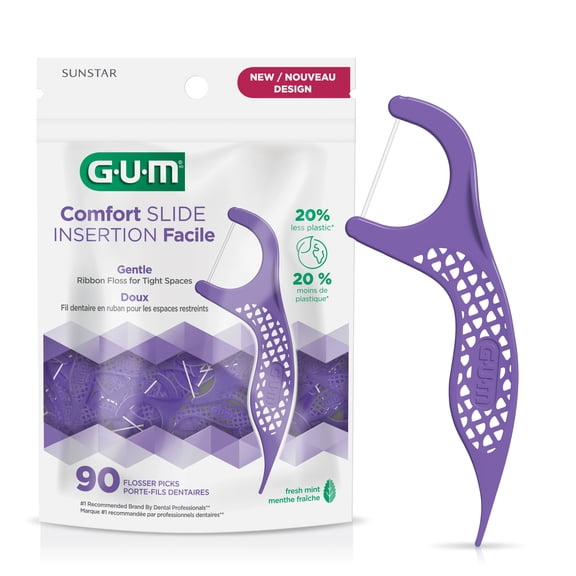 GUM® Comfort Slide Flosser, Silky Floss for Tight Spaces, Fresh Mint Flavour, 90 Count