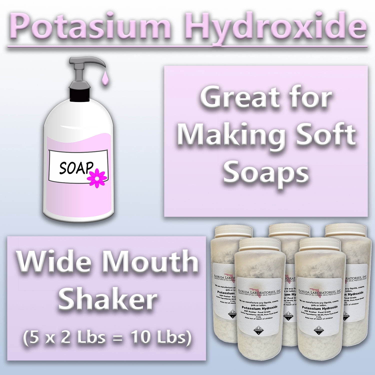 Potassium Hydroxide (KOH),90% pure, Caustic Potash, Organic Soap making 10 Lbs (Pounds)