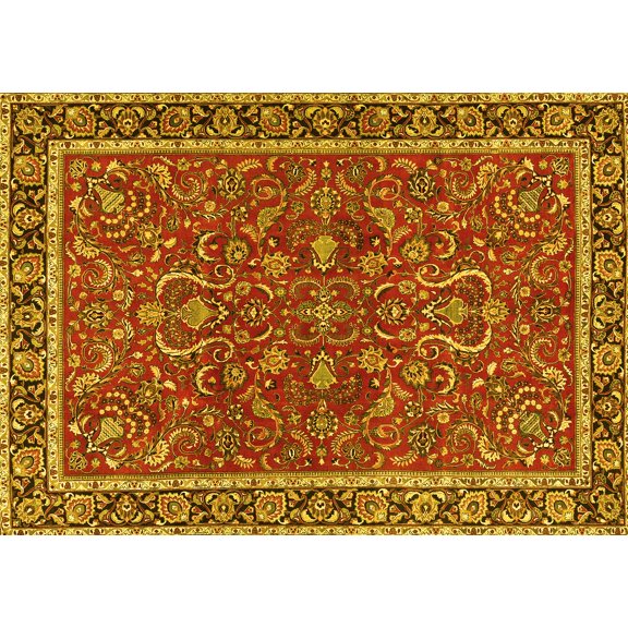 Ahgly Company Indoor Rectangle Persian Yellow Traditional Area Rugs, 6' x 9'