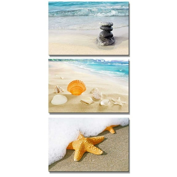 wall26 Canvas Prints Wall Art - Beach Scenery with Sea Shell, Starfish and Zen Stones | Modern Wall Decor/Home Decoration Stretched Gallery Canvas Wrap Giclee Print & Ready to Hang (24"x36&q