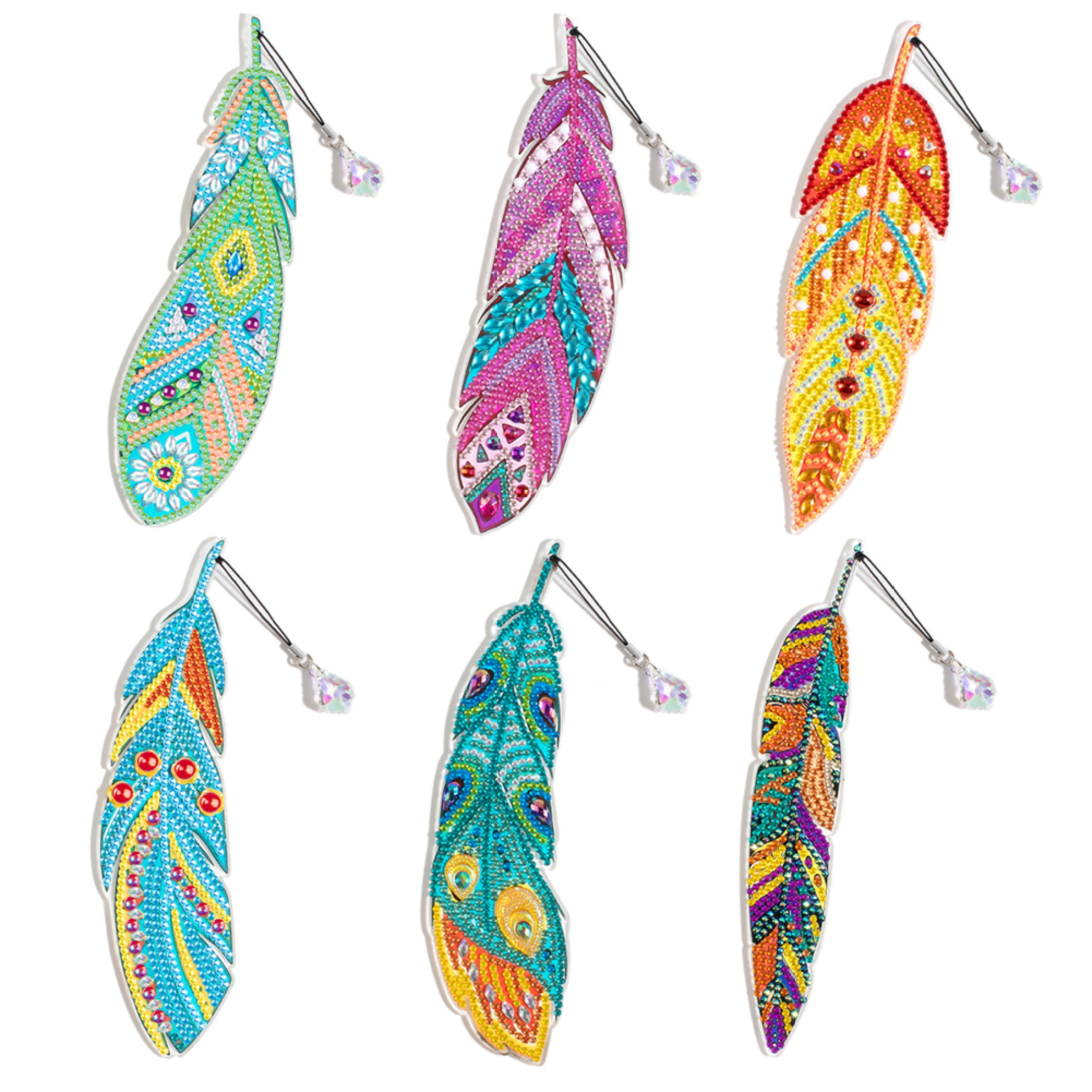 6pcs Diamond Painting Bookmark Kits Feather Shape Thickened Embroidery  Mosaic Book Mark Art Craft For Beginner
