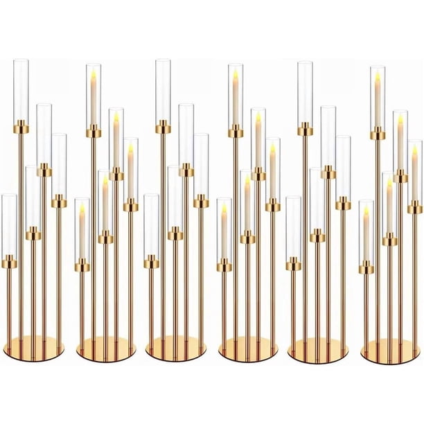 Juego de 6 centros de mesa de vela dorada de 35 pulgadas para mesas, candelabros, centros de mesa de boda, decoración de mesa para velas LED de 0.9 pulgadas