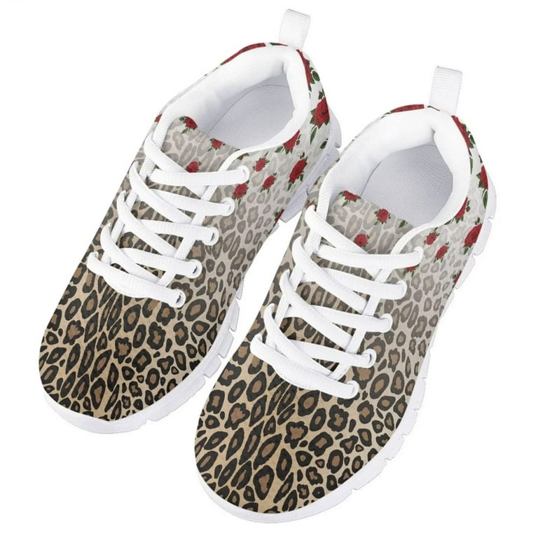 Pzuqiu Leopard Tennis Shoes for Girls Size 2 Rose Lace Up Kids Training Running Shoes Breathable Walking Sneakers Lightweight Walmart
