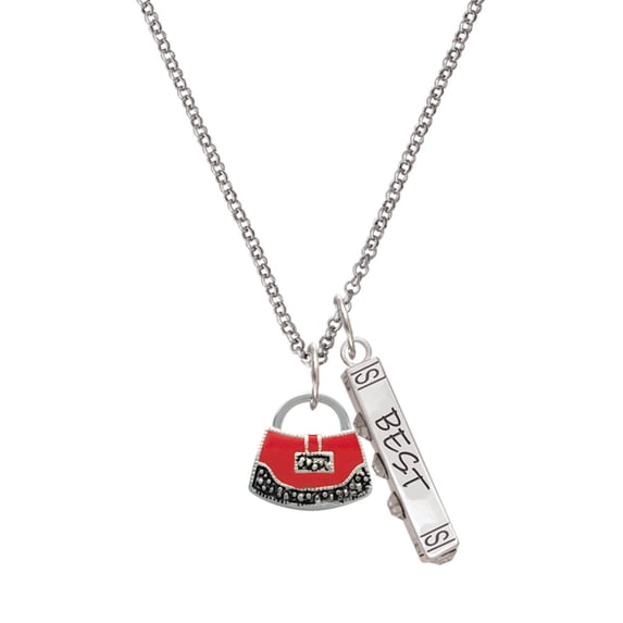 Delight Jewelry Silvertone Red Purse Silvertone Best Friends Forever Bar Charm Necklace, 23"