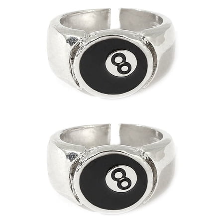 2X 8 Ball Pool Ball Ring,Adjustable Number Black 8 Eight Pool Billiard Ring, for Pool Lovers, Billiards Men'S Ring