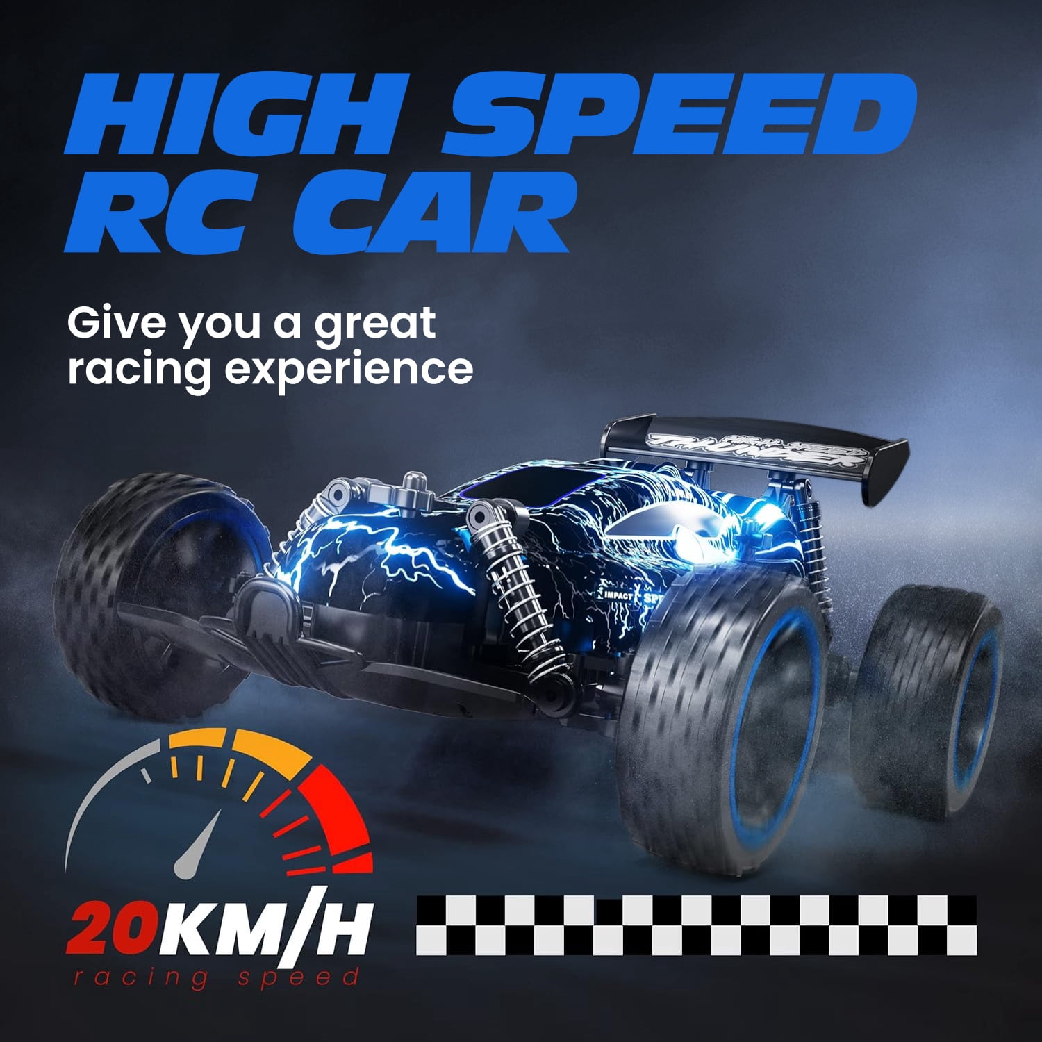 Tecnock Remote Control Car for Boys and Girls, 1:18 Scale RC Cars with LED Lights, 2.4GHz 2WD All-Terrain RC Trucks for 50-Min Play, Gifts for Kids