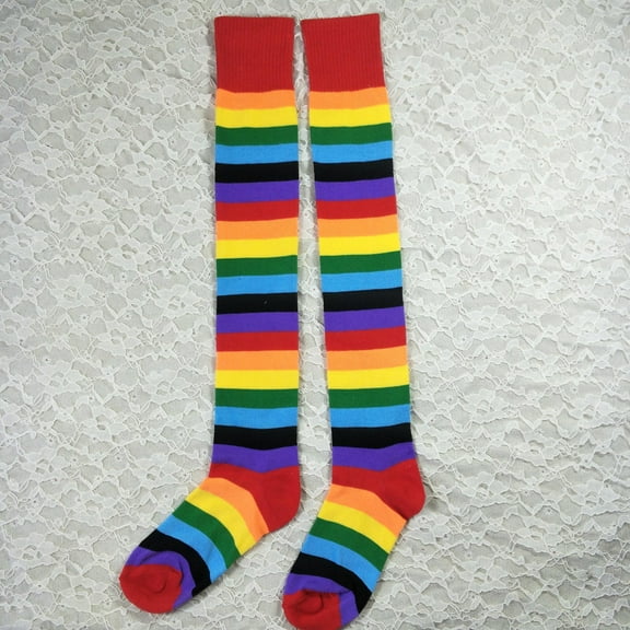 HJQEQVD Long Striped Stocking Socks Women Rainbow Winter Warm Cable Long Boot Socks Over Knee Thigh High Stockings Socks for Halloween Party
