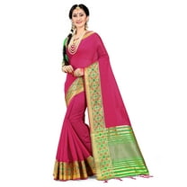 Sarees for Women Cotton Silk Woven Saree l Indian Wedding Gift Sari with Unstitched Blouse Pink