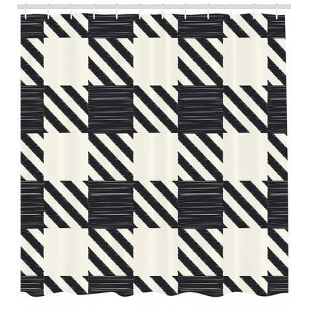 Checkered Shower Curtain Diagonal Stripes And Squares Monochrome
