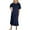 Navy, variant on Htigea Casual Midi Dresses for Women Summer Puff Short Sleeve Crewneck Dress Solid Color Loose Fit Everyday Wear Black S