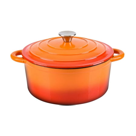 Hamilton Beach 5.5 Quart Enameled Cast Iron Covered Round Dutch Oven Pot, Orange
