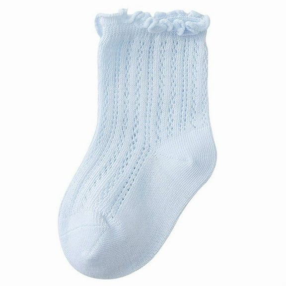 LIIPEE Girls Boys Sock Solid Color Ruffle Turn- Socks Lettuce Trim Frilly Socks Toddler Classic Play Sock,Blue,3-5 Years