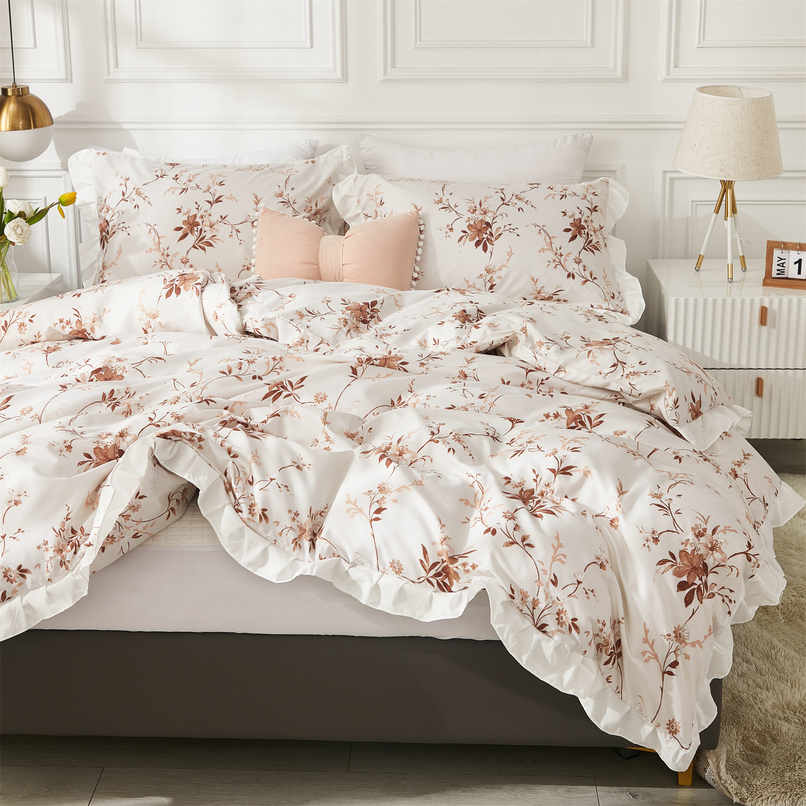 Move Over Botanical Ruffle Bedding Sets King White Floral Duvet