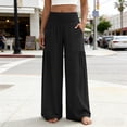 thumbnail image 3 of Bloomae Women Flowy Palazzo Pants Summer Boho Bagyy Wide Leg Elastic High Smocked Waist Casual Loose Comfy Lounge Trousers with Pockets Black L, 3 of 7