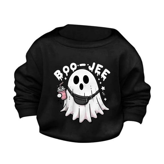 Mercatoo Halloween Girls Crewneck Sweatshirts Cute 𝐆𝐡𝐨st Print Long Sleeve Pullover Tops Sweatshirts for 1 to 14 Years