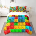 thumbnail image 2 of YST Building Blocks 7 Pcs Comforter Set twin, Colorful Toy Bedding for Teens, 3D Rainbow Construction Brick Sheet Set Bed in A Bag Funny Patchwork Geometric Rectangle Duvet Insert, 2 of 5