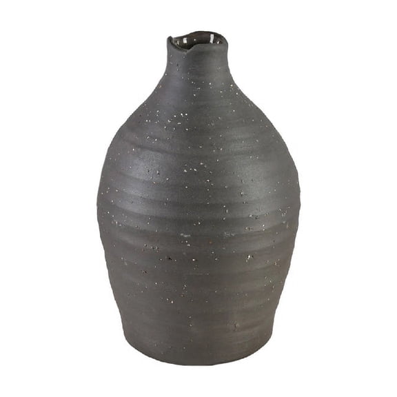 Serene Spaces Living Artisan Black Ceramic Vase, 6" Diameter & 8.5" Tall