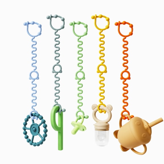 5PCS Baby Toy Safety Straps Silicone High Chair Toy Straps Toddler Bottle Straps for Strollers, High Chair, Cribs, Car Seat, Stroller Accessories, Dinosaur Toys Straps