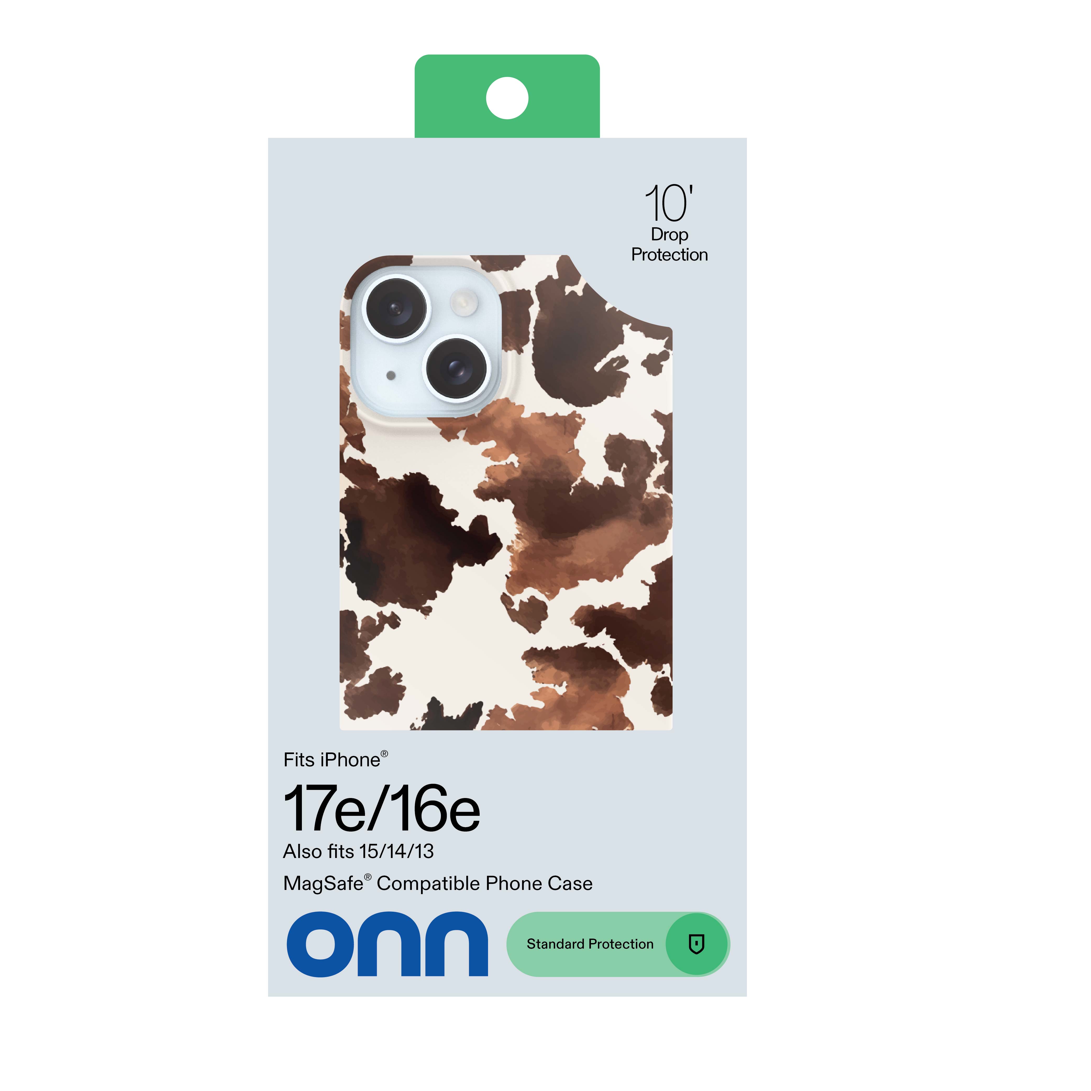 onn Phone Case for iPhone 17e / 16e / 15 / 14 / 13, MagSafe Compatible - Cow Print