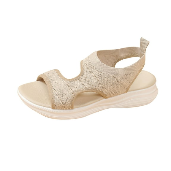 Hopeusnice Sandals for Women 100%Polyester Materials Summer Shoes Breathable Soft Women's Sandals Open Toe Flat Heel Trendy Non-Slip Rubber Sole Slip-Resistant Walking Shoes Beige 36