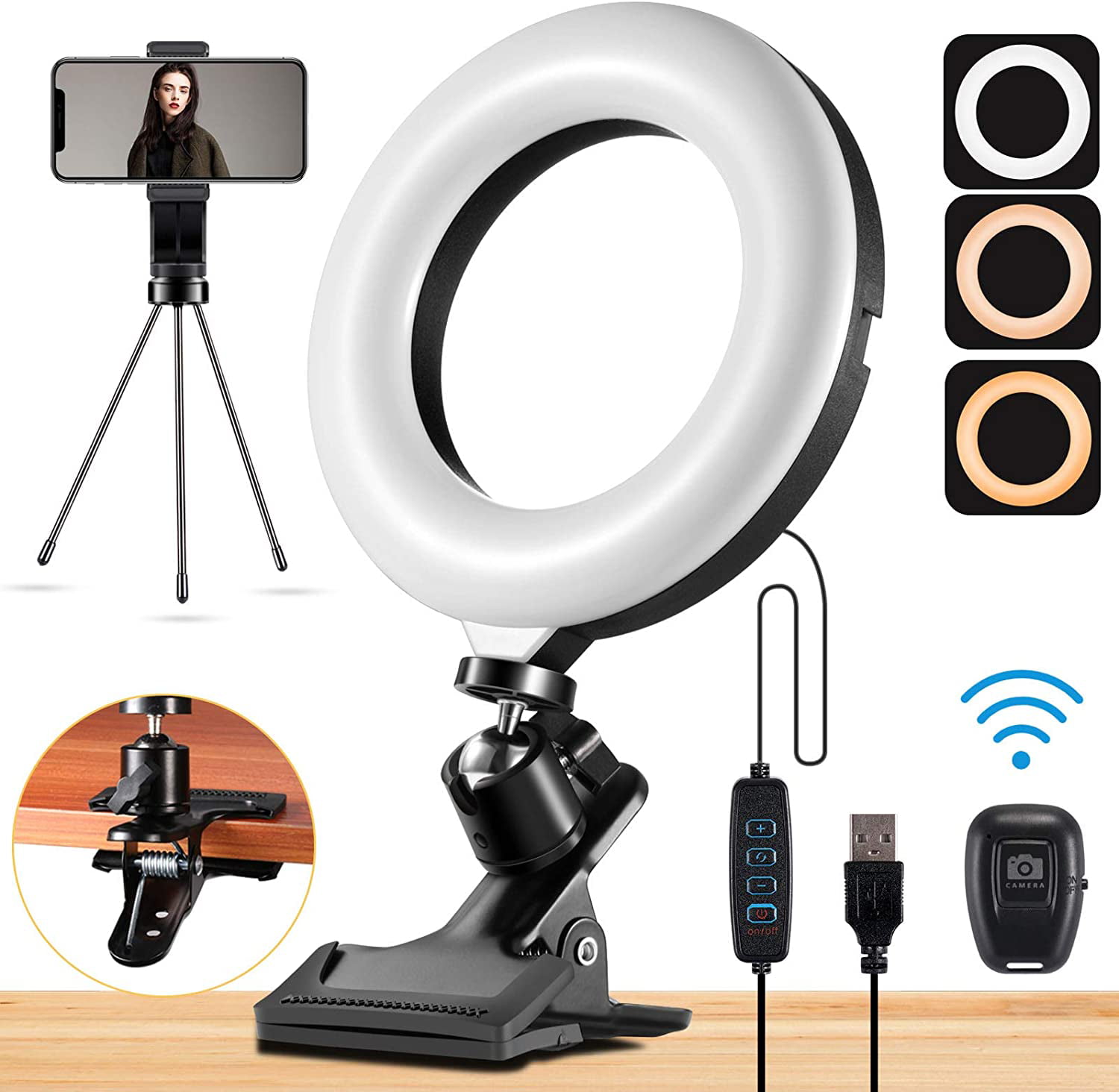 6.3 Selfie Ring Light with Clamp Mount for Video Conferencing 3200k-6500K Dimmable Led Ring Lights Clip on Laptop Monitor for Remote Working/Zoom Calls/Live Streaming Video Conference Lighting Kit 