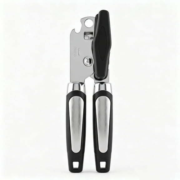 M Buder Can Opener Manual, Stainless Steel Can Opener with Smooth Edge, Ergonomic Handle, Black