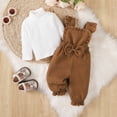 thumbnail image 2 of enyan Baby Girl Fall Clothes Newborn Long Sleeve Ribbed Plain Sweatshirt Overall Suspender Pants 2Pcs Winter Outfits Sweatsuit Brown，9-12 Months, 2 of 5