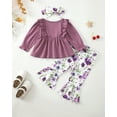 thumbnail image 3 of 12 Months Baby Girls Clothes 18 Months Girls 3PCS Floral Outfits Set Crew Neck Toddler Girls Long Sleeve Top Pants Set with Headband Purple, 3 of 9