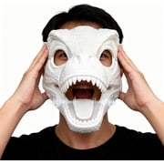 Hard Plastic Dinosaur Mask with Felt & Eye Mesh and Paint & Peach Pink White Faux Fur,T-Rex Dino Mask Moving Jaw and Sounds,Furry Head Base for Halloween Christmas,Fursuit Therian DIY Dino Masks