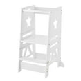 thumbnail image 3 of KFFKFF Children's Step Stool, Adjustable 3-Tier Heights, Bamboo Kitchen Assistant Tower with Guardrails, Supports up to 350LBS for Counter & Bathroom Use, White, 3 of 9