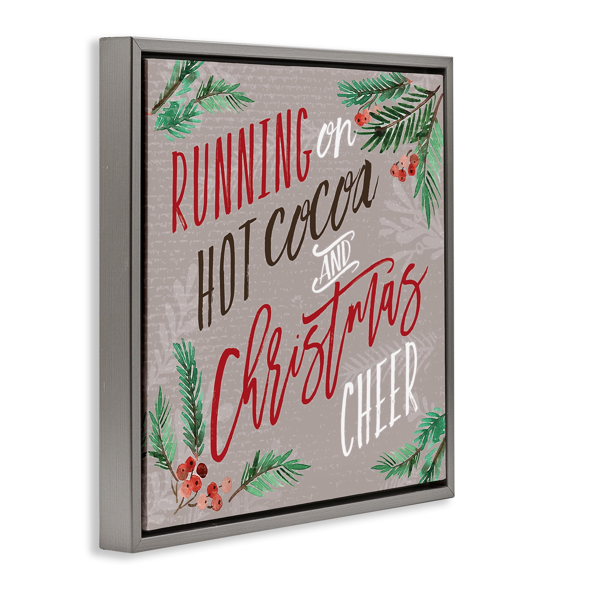 Stupell Industries Cocoa & Christmas Cheer Holiday Painting Gray Floater Framed Canvas Art Prints Wall Art, 18 x 18