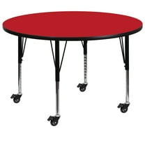 Flash Furniture Mobile 48'' Round Red HP Laminate Activity Table - Height Adjustable Short Legs