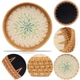 thumbnail image 3 of Rattan Tray with Mother of Pearl Inlay Wooden Base, Serving Basket for Breakfast Food, Round Tray as Coffee Table Decor, Mother of Pearl Decoration, Storage and Display, 3 of 8