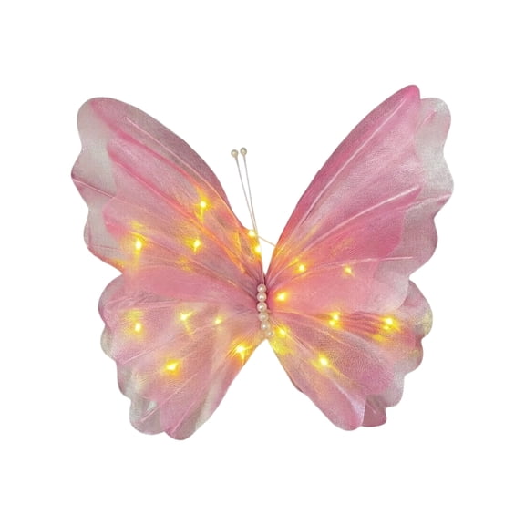 Mesh Butterfly with LED, Luminous Butterfly Yard Decor for Outdoor Wedding Garden Ornament Hanging Decoration Pink