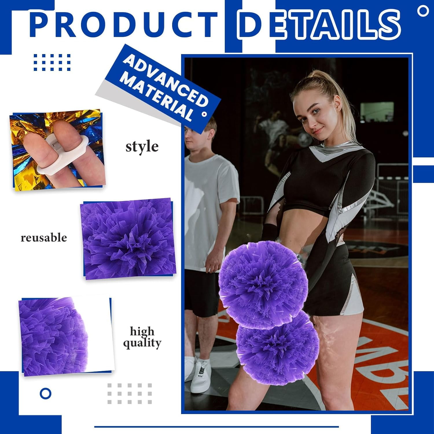 20 PCS Metallic Cheerleading Pom Pom for Team Spirit Sports Dance Cheering Kids Adults-Ring Style