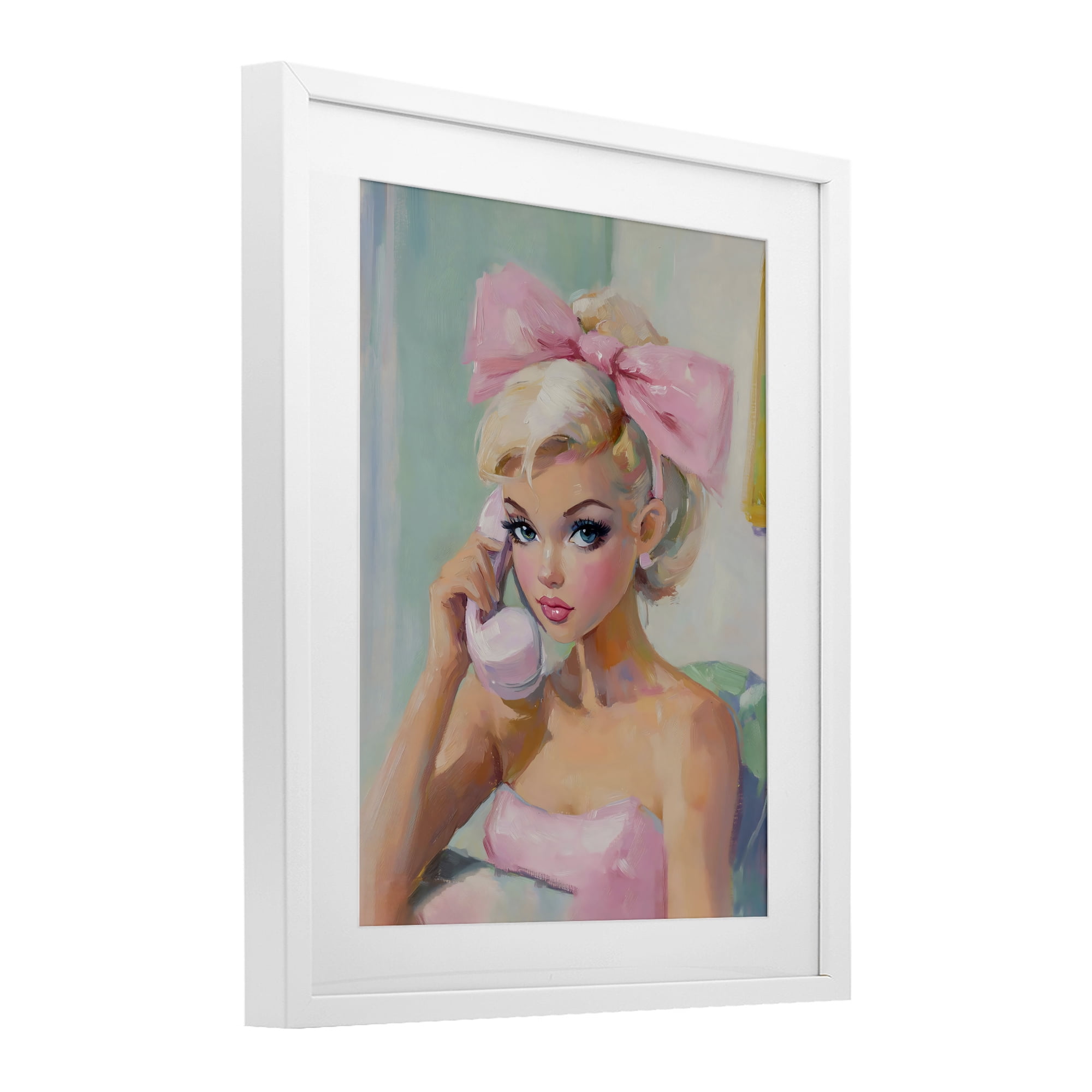 Stupell Industries Blonde Girl with Pink Bow White Framed Print Under Glass, design by The Prints Vibe