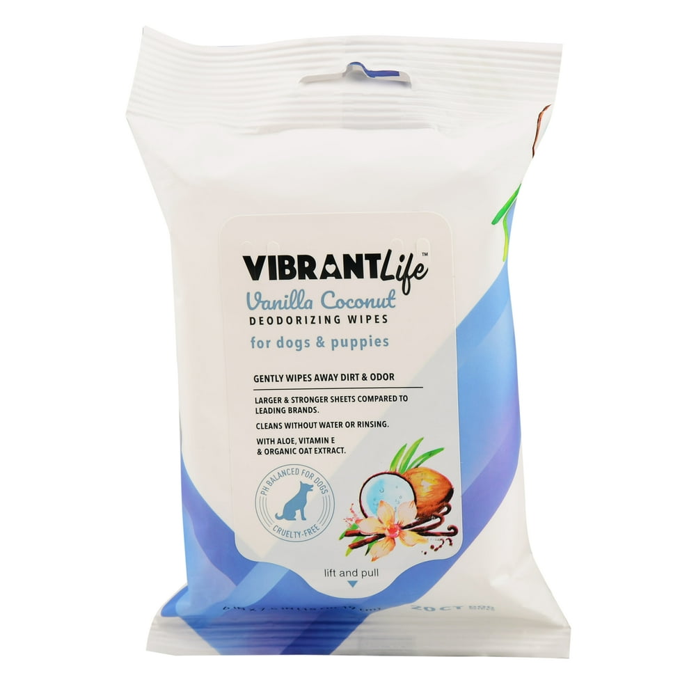 Vibrant Life Vanilla Coconut Deodorizing Wipes for Dogs & Puppies, 20