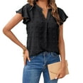 thumbnail image 2 of Women 2025 Summer V Neck Blouse Ruffle Short Sleeve Swiss Dot Flowy Shirts Dressy Casual Wrk Business Shirts Tops, 2 of 7